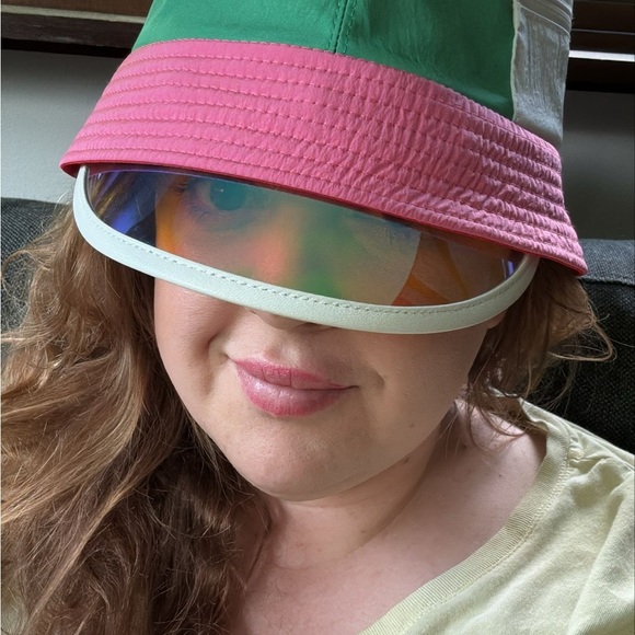 Christian Louboutin NWT Bobiviz Medium green pink white bucket hat w/ visor - Picture 7 of 8